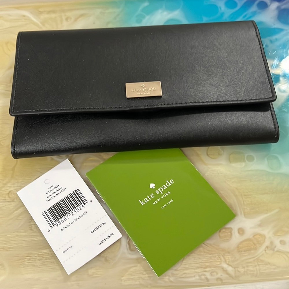 New KATE SPADE Putnam Drive CYRA Clutch Wallet, Black/Dolce